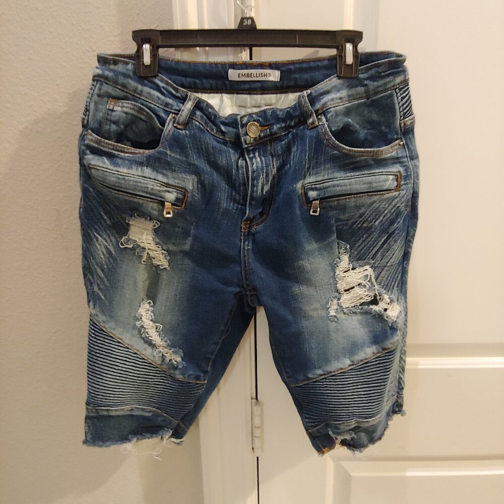 Embellish NYC Mens Burns Moto Denim Jean Shorts size 34